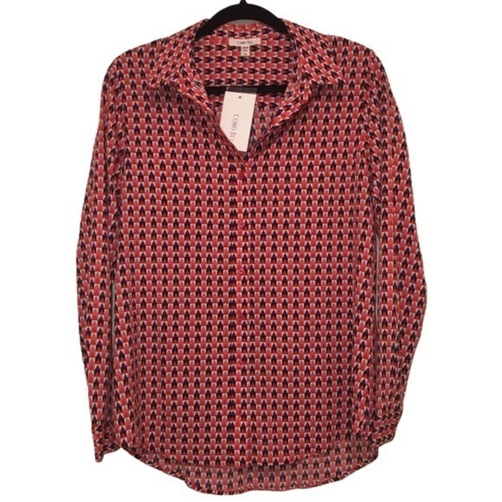 NWT Como Blu dark pink purple black graphic print long sleeved blouse